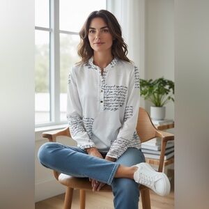 We The Free POETIC LOVE LETTER SCRIPT BLOUSE Size XS Oversized
